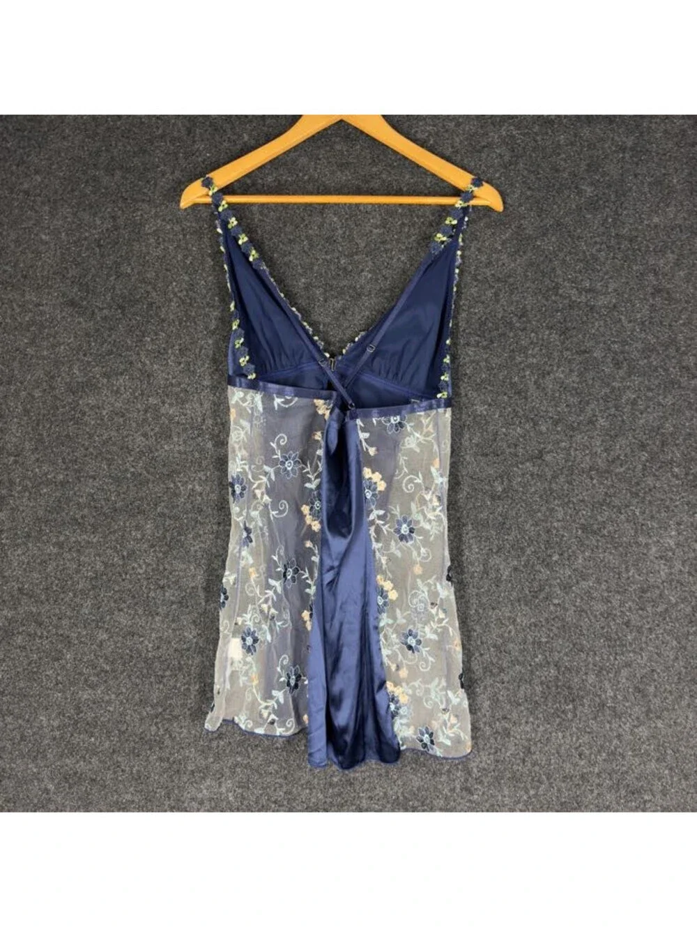 Unbranded Night Gown Women XL Blue Floral Embroidered V-neck Sleeveless Sleep